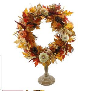 RARE MICHAELS HANDMADE PUMPKIN FALL WREATH DECOR CENTERPIECE DISPLAY ARRANGEMENT